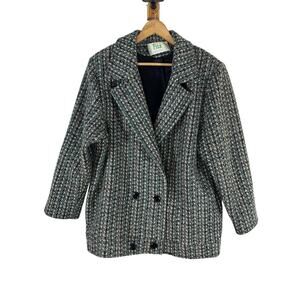 Vintage 90's FITZ Tweed Herringbone‎ Wool Coat Womans 14 Union Made